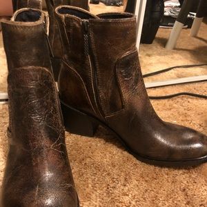 Distressed brown leather boots